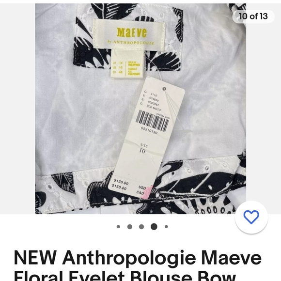 Anthropologie Maeve Floral  Black and White Eyelet Crop Top - Picture 4 of 14